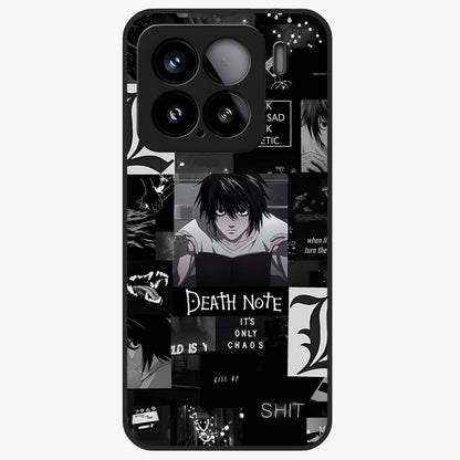 Midnight Chaos Mind Glass Case showing flat back view with abstract dark themed artwork and glossy glass finish.