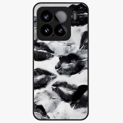 Midnight Kiss Marks Glass Case showing flat back view with lipstick kiss mark artwork and glossy glass finish.