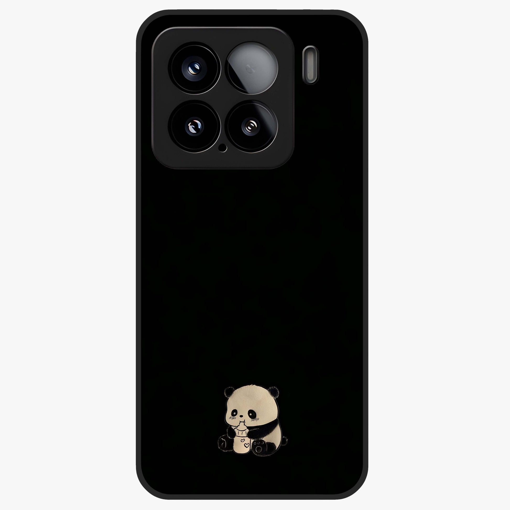 Midnight Panda Love Glass Case showing flat back view with cute panda themed artwork and glossy glass finish.