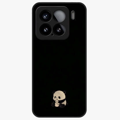 Midnight Panda Love Glass Case showing flat back view with cute panda themed artwork and glossy glass finish.