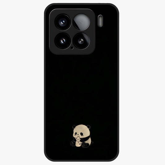 Midnight Panda Love Glass Case showing flat back view with cute panda themed artwork and glossy glass finish.