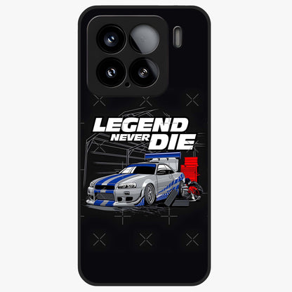Midnight Racing Legacy Glass Case showing flat back view with sleek racing inspired artwork and glossy glass finish.