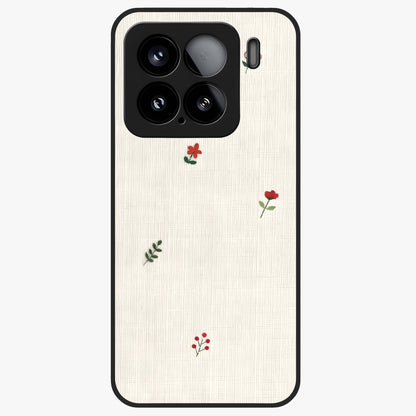 Minimal Petal Whispers Glass Case showing flat back view with soft minimal floral artwork and glossy glass finish.