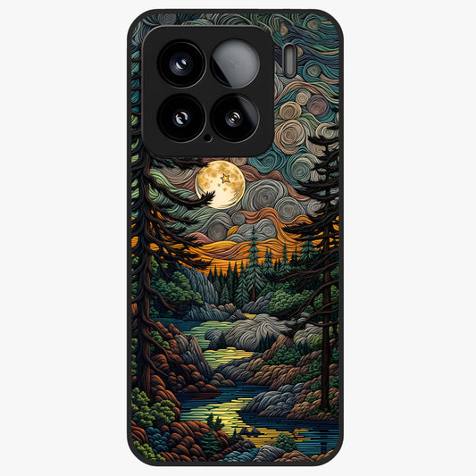 Moonlight Forest Dream Glass Case showing flat back view with mystical forest moonlight artwork and glossy glass finish.