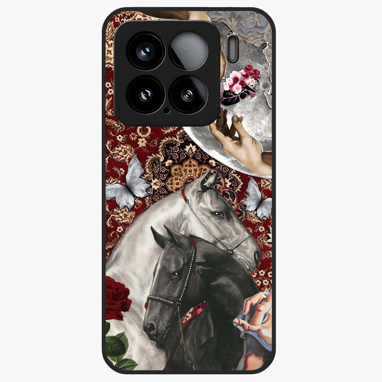 Moonlit Royal Stallion Glass Case showing flat back view with majestic horse under moonlight artwork and glossy glass finish.