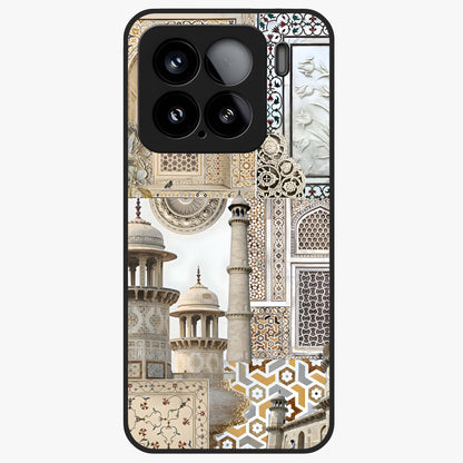 Mughal Marble Legacy Glass Case showing flat back view with intricate Mughal inspired marble pattern and glossy glass finish.