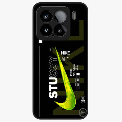 Neon Street Edition Glass Case showing flat back view with neon street style artwork and glossy glass finish.