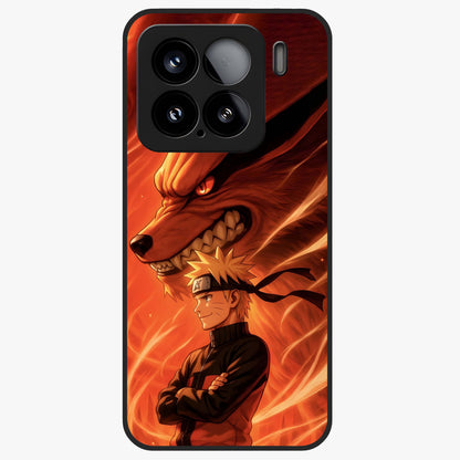 Nine Tails Legacy Glass Case showing flat back view with powerful nine-tailed fox inspired artwork and glossy glass finish.