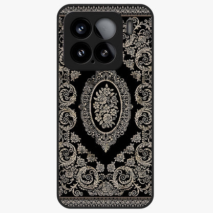 Noir Bloom Elegance Glass Case showing flat back view with elegant dark floral artwork and glossy glass finish.