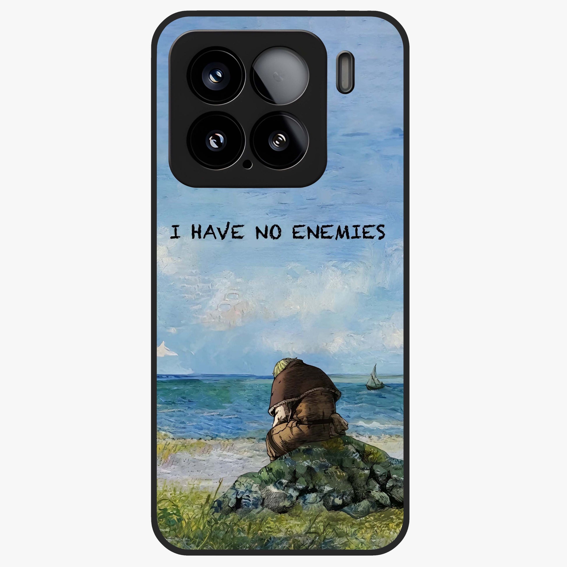 Peace Beyond War Glass Case showing flat back view with symbolic peace themed artwork and glossy glass finish.