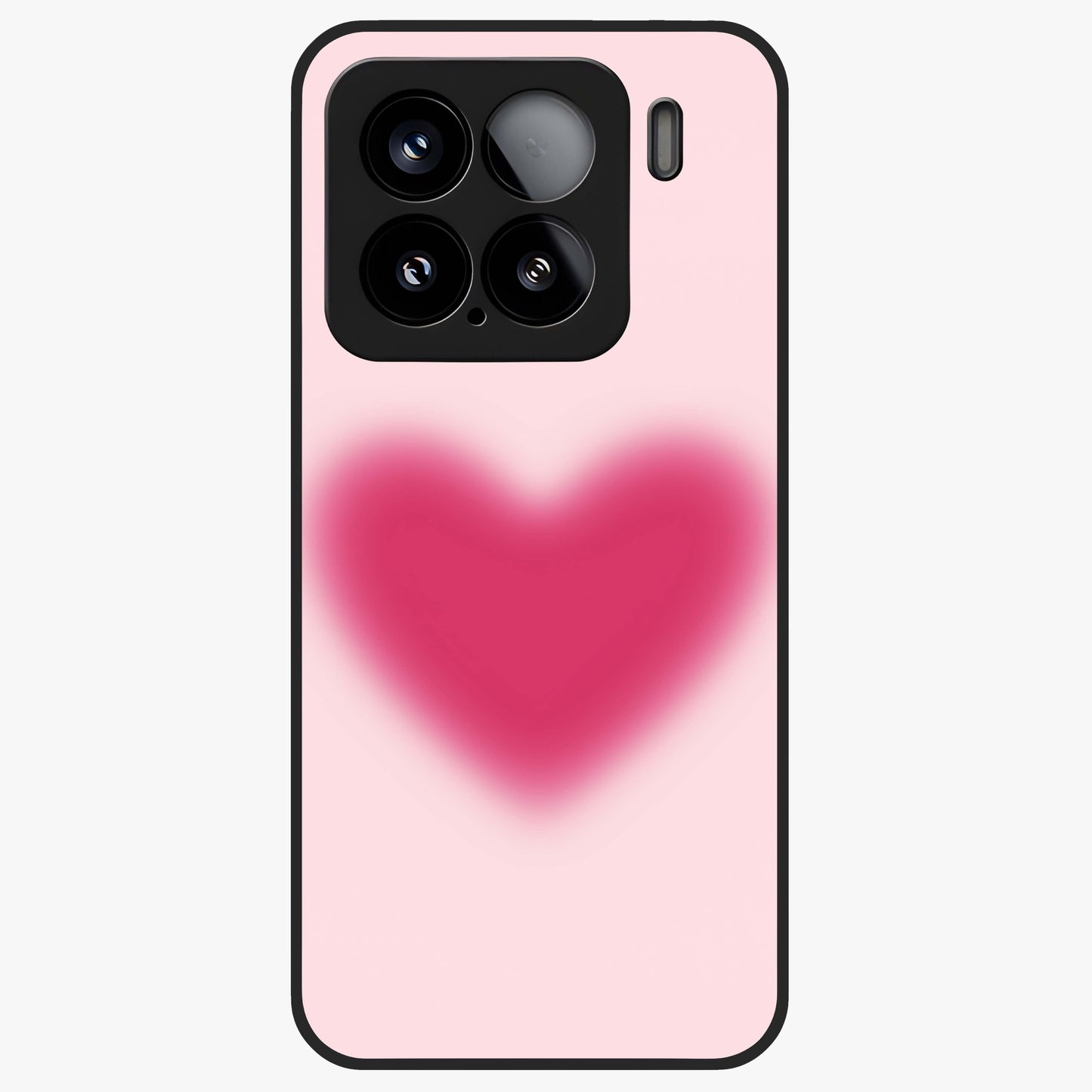 Pink Aura Heart Glass Case showing flat back view with glowing heart artwork and glossy glass finish.
