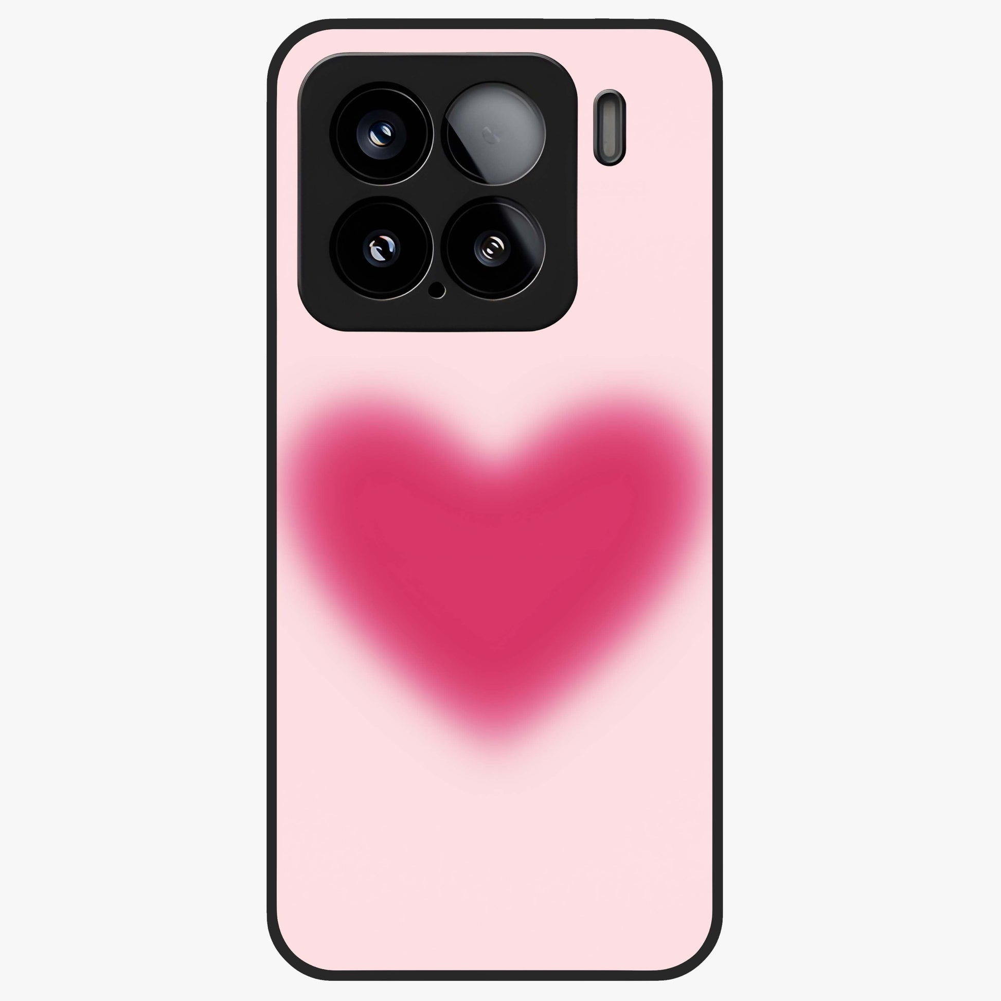Pink Aura Heart Glass Case showing flat back view with glowing heart artwork and glossy glass finish.