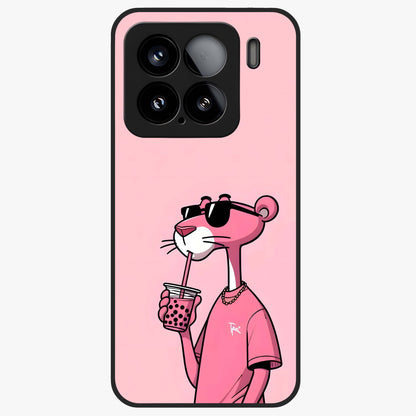 Pink Panther Glass Case showing flat back view with iconic pink panther artwork and glossy glass finish.
