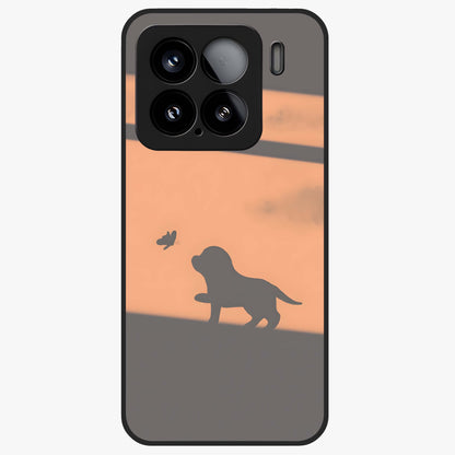 Puppy Shadow Art Glass Case showing flat back view with cute puppy shadow style artwork and glossy glass finish.
