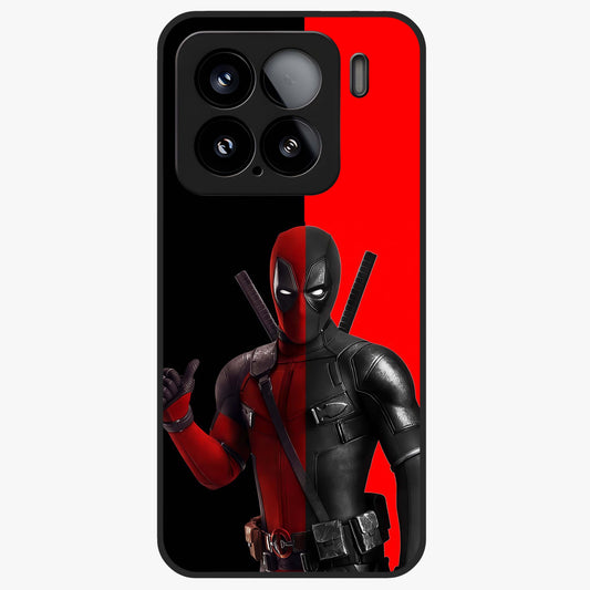 Red & Black Deadpool Theme Glass Case showing flat back view with bold comic inspired artwork and glossy glass finish.