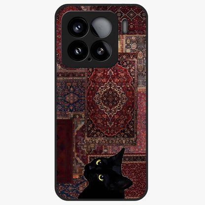 Regal Magic Cat Apple Glass Case showing flat back view with magical cat artwork holding apple and glossy glass finish.