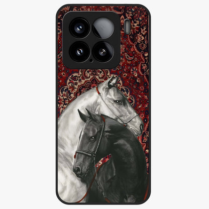 Regal Stallion Tapestry Glass Case showing flat back view with majestic horse tapestry artwork and glossy glass finish.