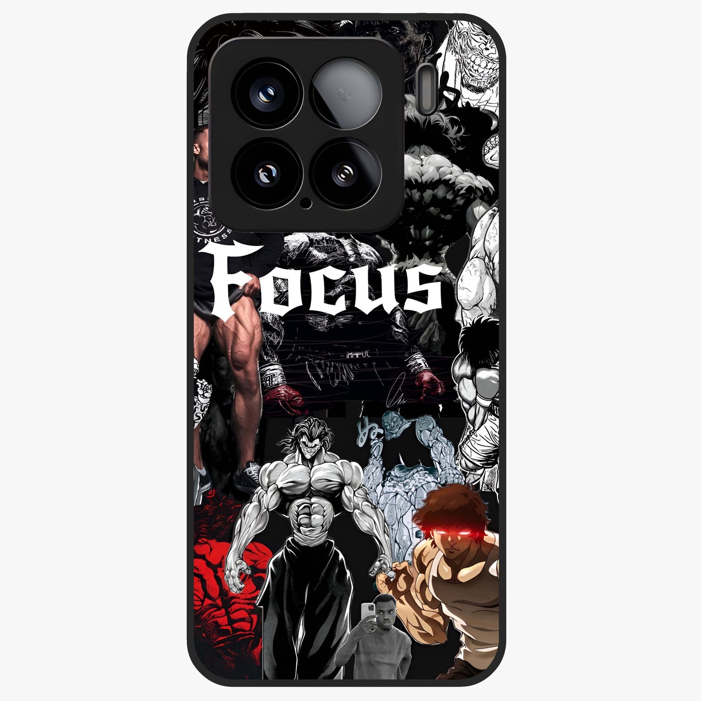 Relentless Power Focus Glass Case showing flat back view with motivational typography artwork and glossy glass finish.