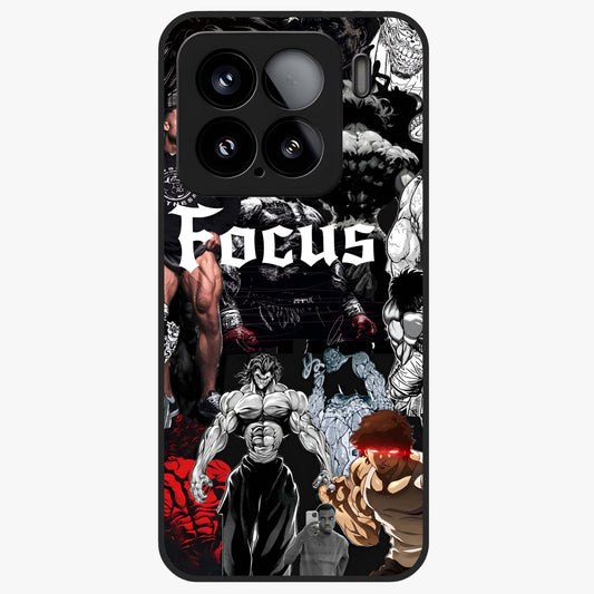 Relentless Power Focus Glass Case showing flat back view with motivational typography artwork and glossy glass finish.