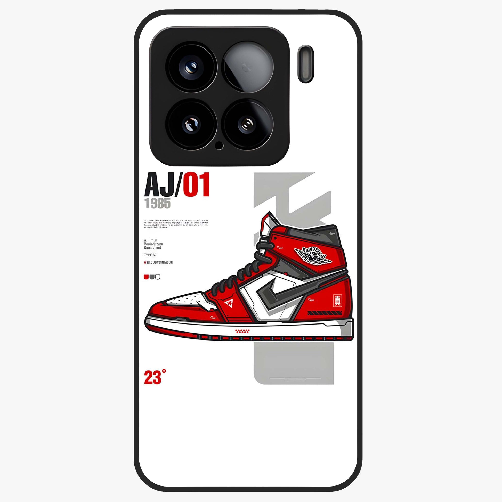 Retro Sneaker Blueprint Glass Case showing flat back view with sneaker blueprint style artwork and glossy glass finish.