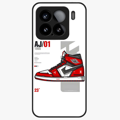 Retro Sneaker Blueprint Glass Case showing flat back view with sneaker blueprint style artwork and glossy glass finish.