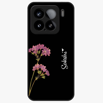 Riching Lavender Flower Custom Name Glass Case showing flat back view with lavender floral artwork and personalized name design.