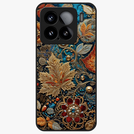 Royal Jewel Garden Glass Case showing flat back view with decorative floral garden artwork and glossy glass finish.