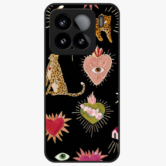 Sacred Jungle Heart Glass Case showing flat back view with jungle inspired heart artwork and glossy glass finish.