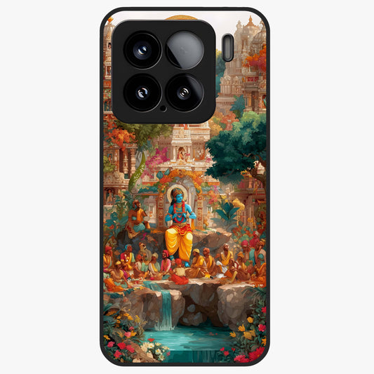 Sacred Sunlight Gods Glass Case showing flat back view with divine sunlight themed artwork and glossy glass finish.