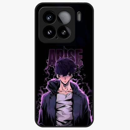 Shadow Monarch Awakening Glass Case showing flat back view with powerful dark monarch themed artwork and glossy glass finish.