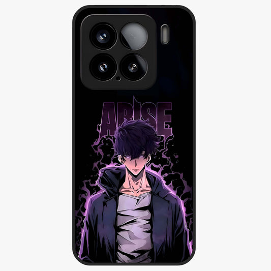 Shadow Monarch Awakening Glass Case showing flat back view with powerful dark monarch themed artwork and glossy glass finish.