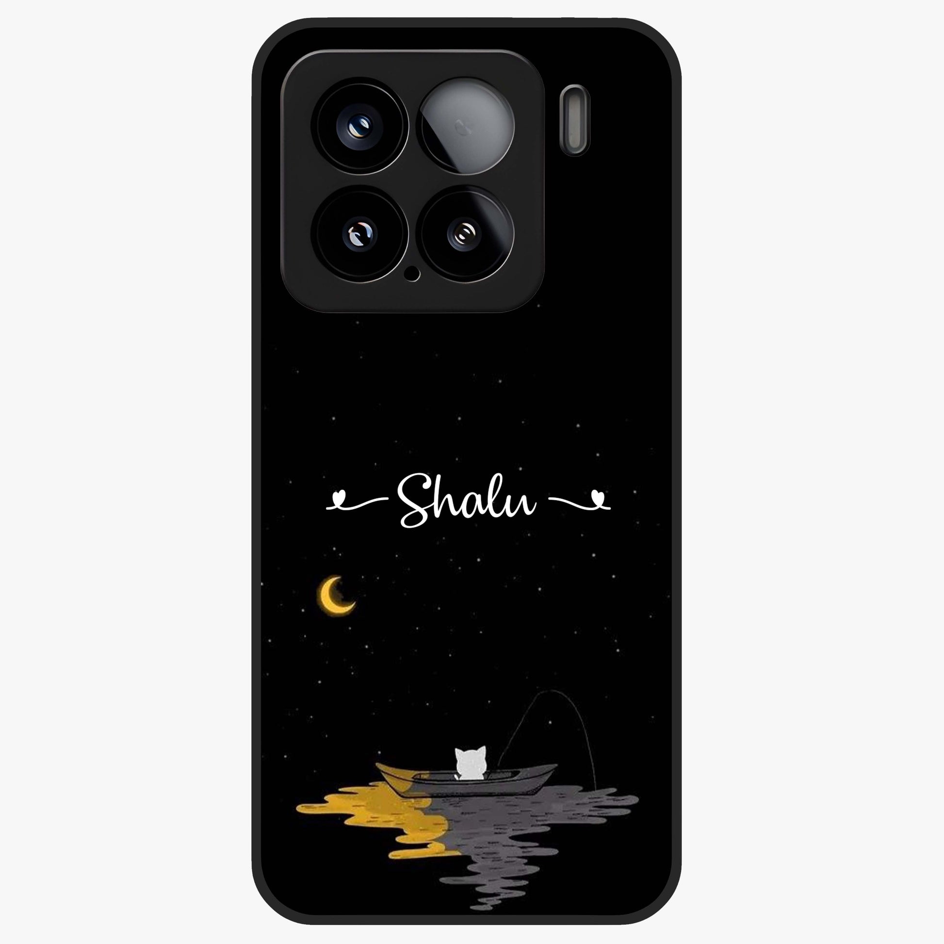 Silent Night Row Glass Case showing flat back view with calm night themed artwork and glossy glass finish.
