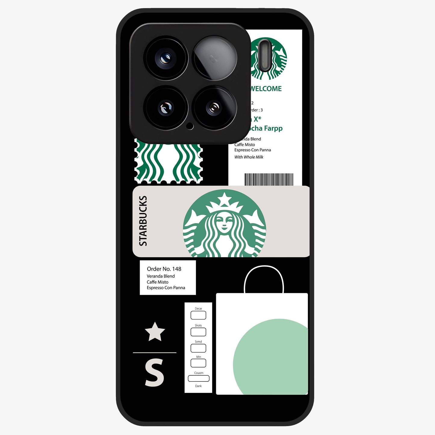 Starbucks Mocha Glass Case showing flat back view with coffee inspired artwork and glossy glass finish.
