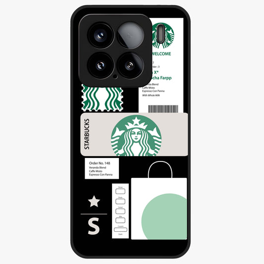 Starbucks Mocha Glass Case showing flat back view with coffee inspired artwork and glossy glass finish.