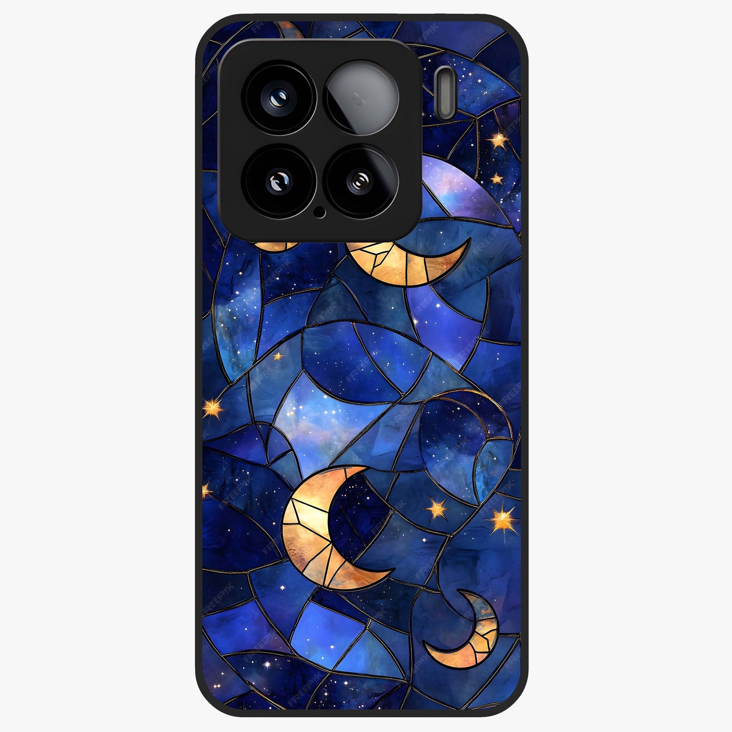 Starlit Sky Tapestry Glass Case showing flat back view with decorative starry sky tapestry artwork and glossy glass finish.