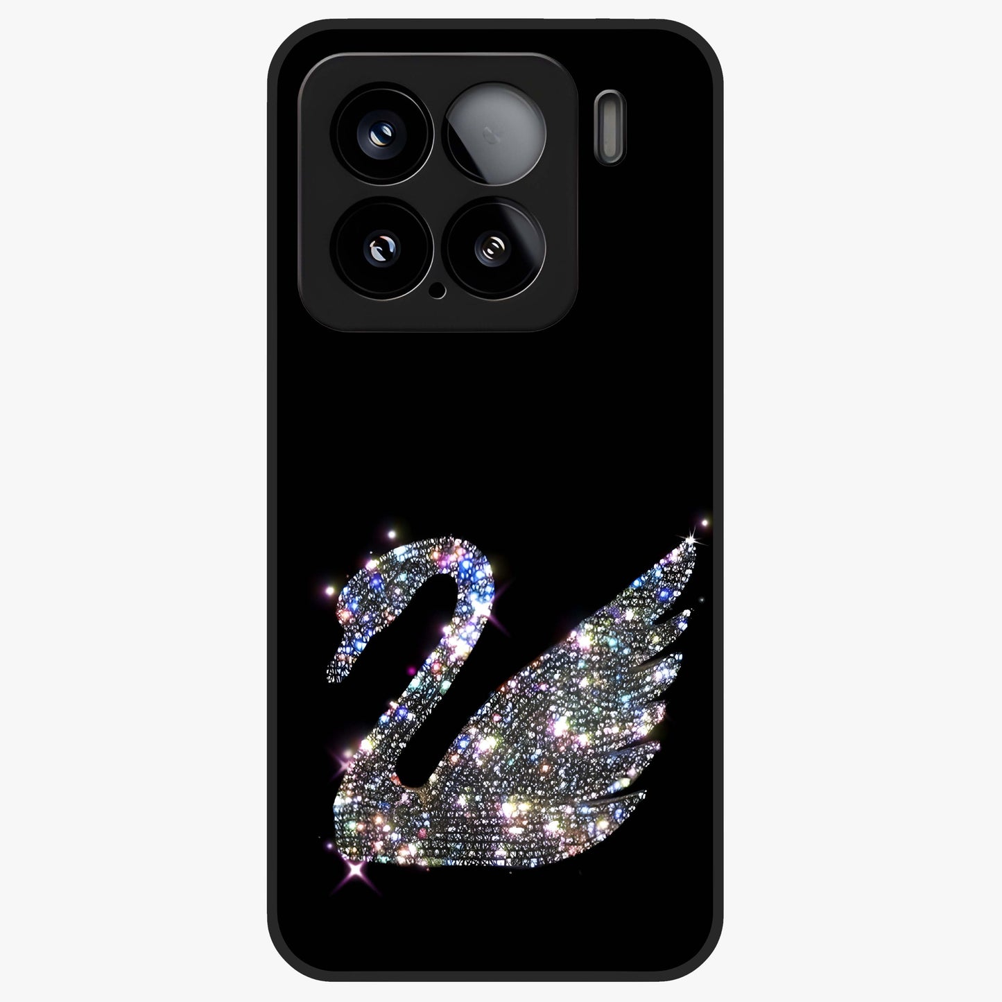 Starlit Swan Grace Glass Case showing flat back view with graceful swan artwork under starry sky and glossy glass finish.