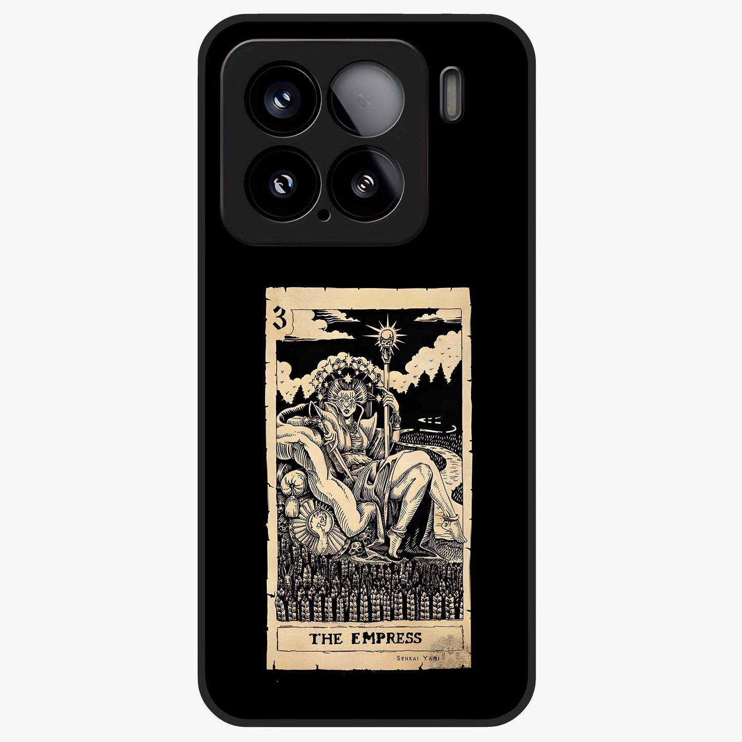 The Empress Glass Case showing flat back view with regal feminine artwork and glossy glass finish.