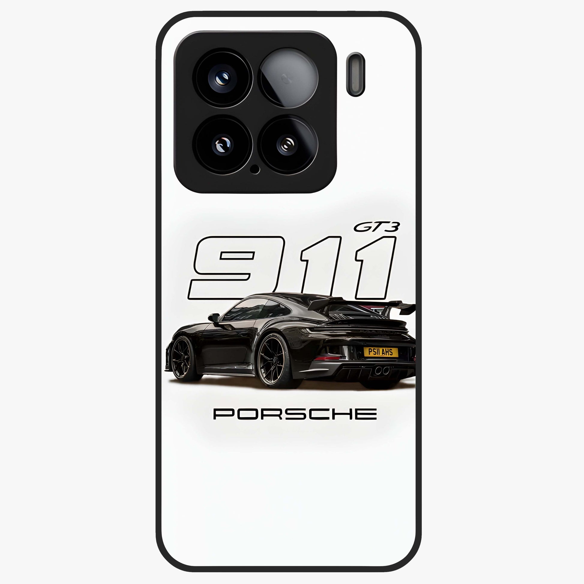Turbo Legacy Icon Glass Case showing flat back view with iconic sports car inspired artwork and glossy glass finish.
