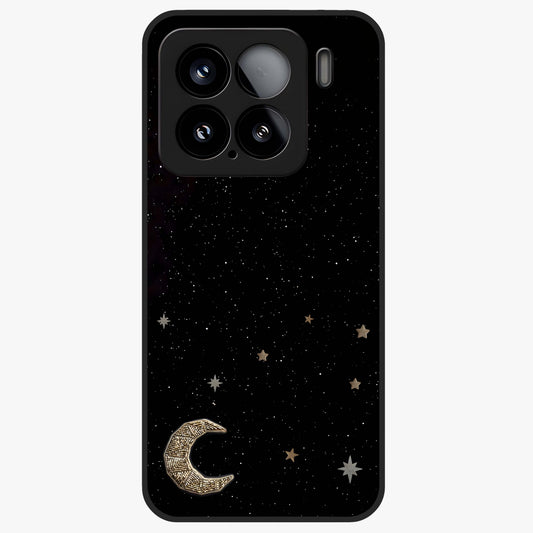 Twinkle Star With Half Moon Glass Case showing flat back view with star and half moon artwork and glossy glass finish.