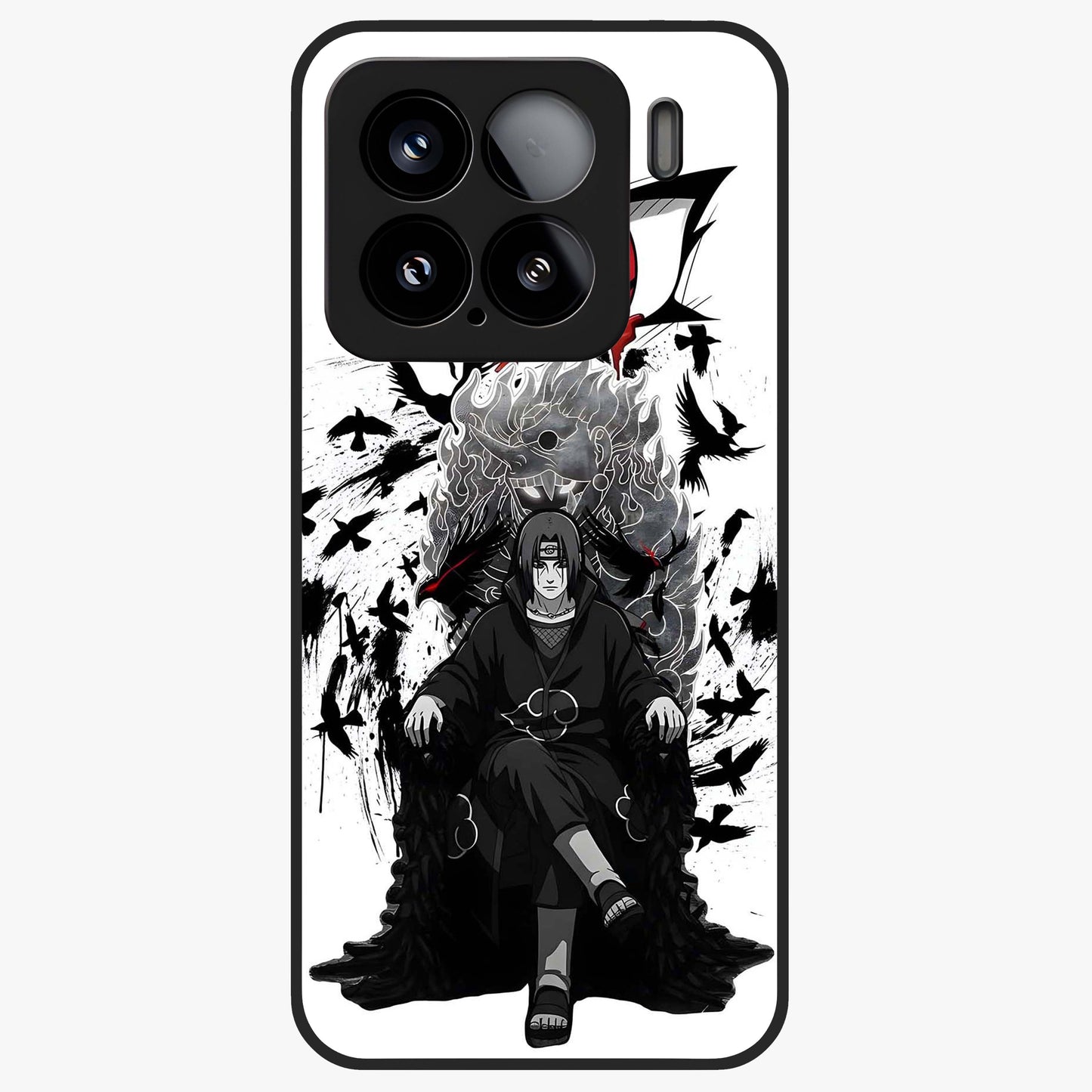 Uchiha Shadow Throne Glass Case showing flat back view with cosmic underwater themed artwork and glossy glass finish.