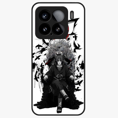 Uchiha Shadow Throne Glass Case showing flat back view with cosmic underwater themed artwork and glossy glass finish.