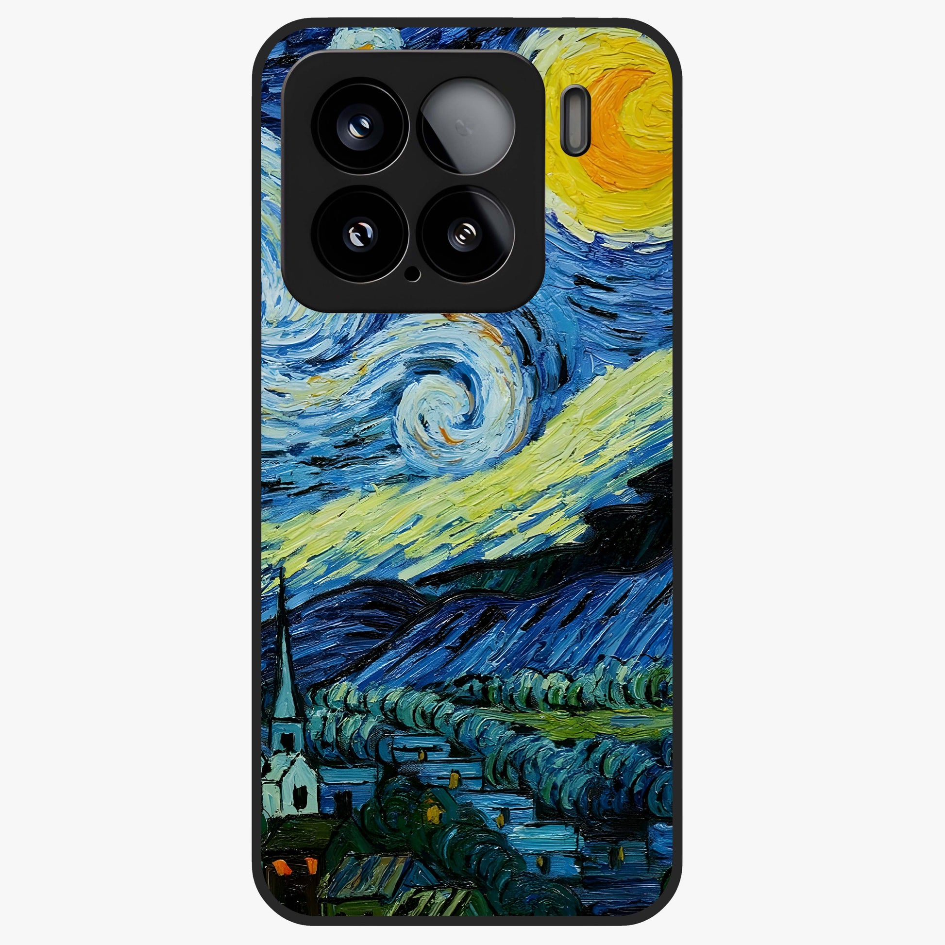 Van Gogh Art Glass Case showing flat back view with classic painterly artwork inspired by Van Gogh style and glossy glass finish.
