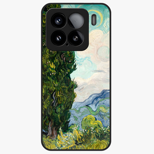 Van Gogh Vintage Art Glass Case showing flat back view with vintage painterly artwork inspired by Van Gogh style and glossy glass finish.