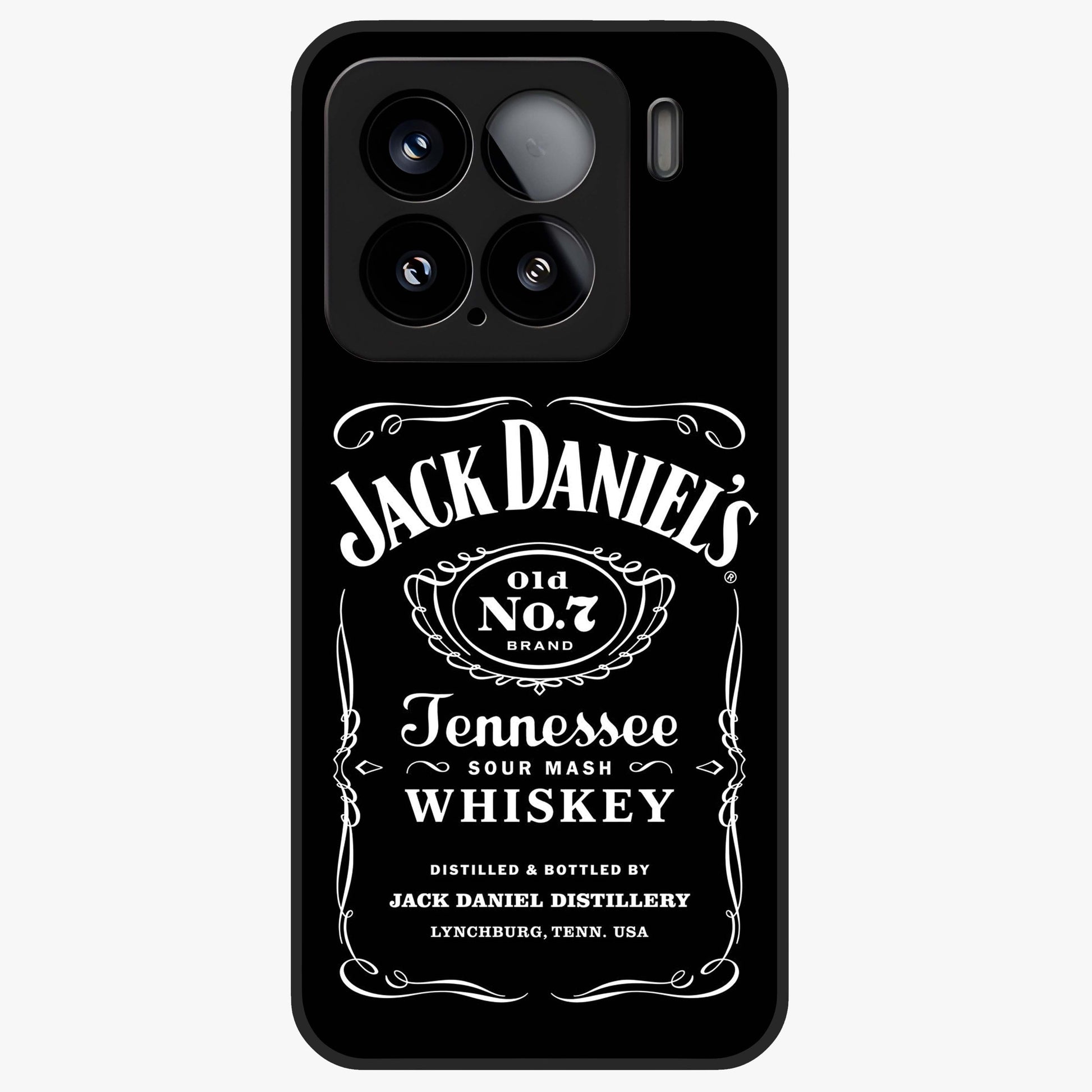 Vintage Whiskey Heritage Glass Case showing flat back view with classic whiskey inspired artwork and glossy glass finish.
