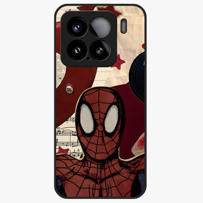 Web Warrior Vibes Glass Case showing flat back view with superhero inspired web themed artwork and glossy glass finish.