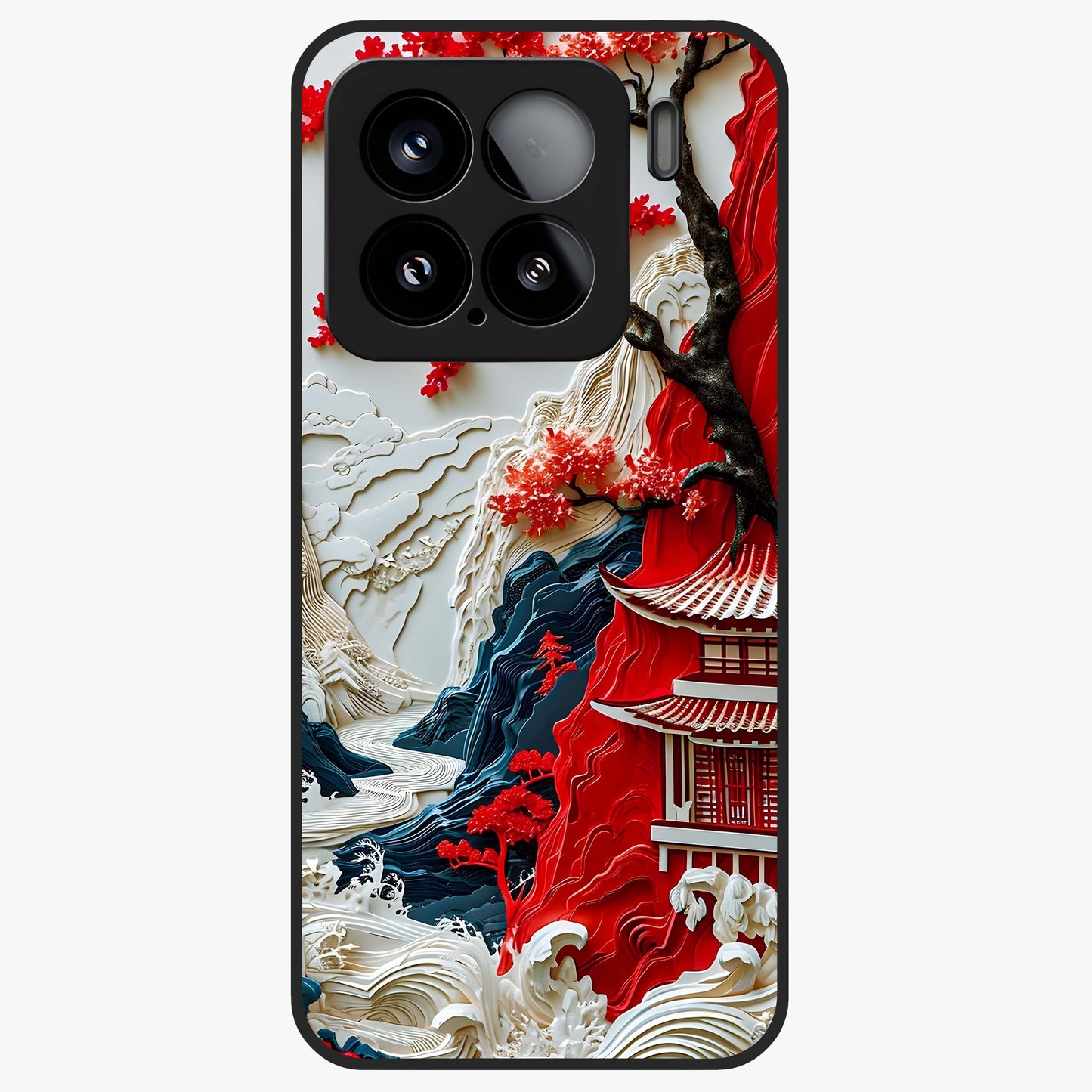 Whispers Of Sakura Waves Glass Case showing flat back view with cherry blossom wave artwork and glossy glass finish.