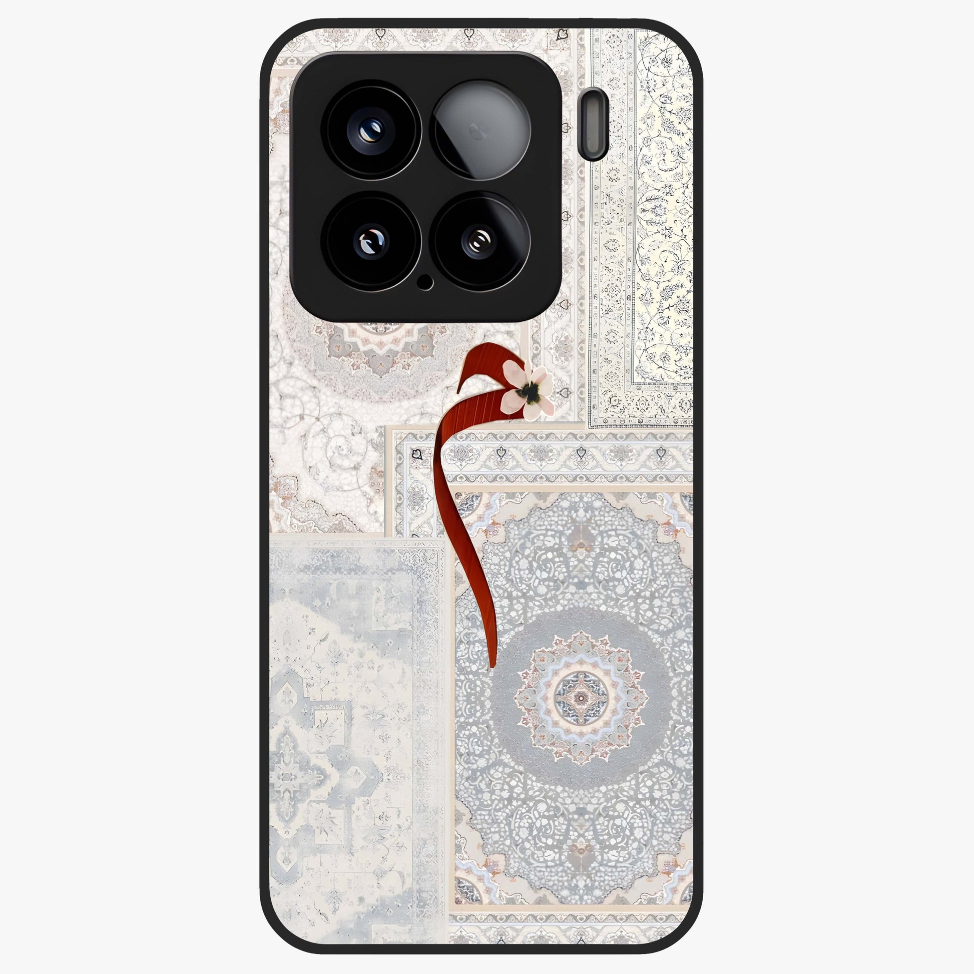 White Aesthetic Bow Glass Case showing flat back view with minimal bow artwork and glossy glass finish.