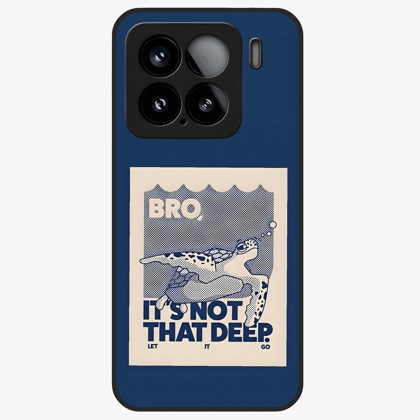 Worry Less Swim Glass Case showing flat back view with playful motivational artwork and glossy glass finish.