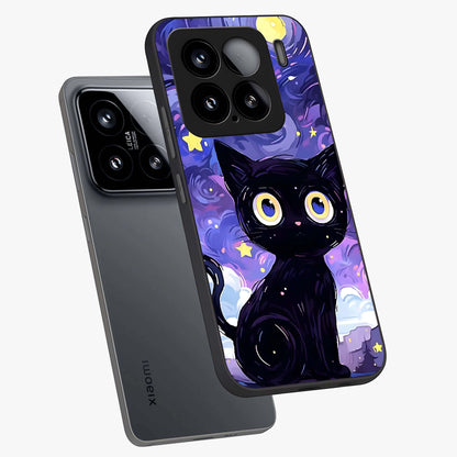 Abstract Cat Art Glass Case displayed in angled mockup highlighting modern abstract cat artwork and sleek glass surface.