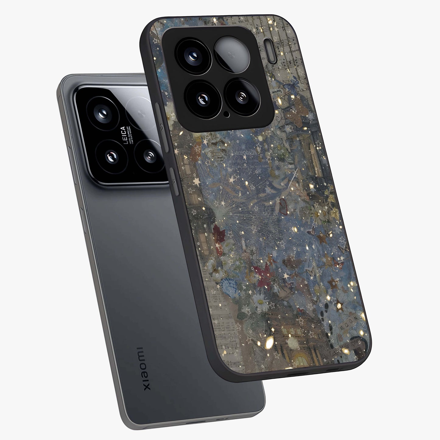 Aesthetic Astrolophia Glass Case displayed in angled mockup highlighting artistic aesthetic elements and smooth glass surface.